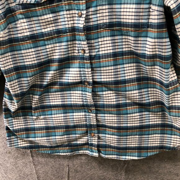 L.L. Bean Flannel Shirt Womens XL Blue White Plaid Teal Long Sleeve - Picture 4 of 9